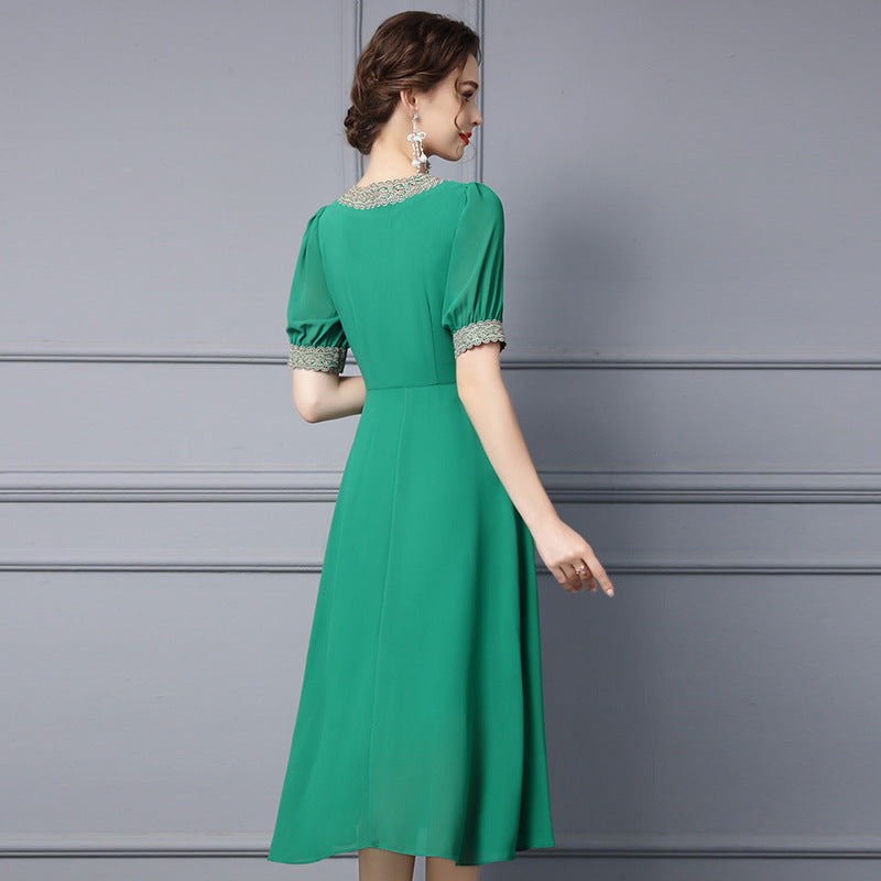 Tall embroidered thin long big swing skirt