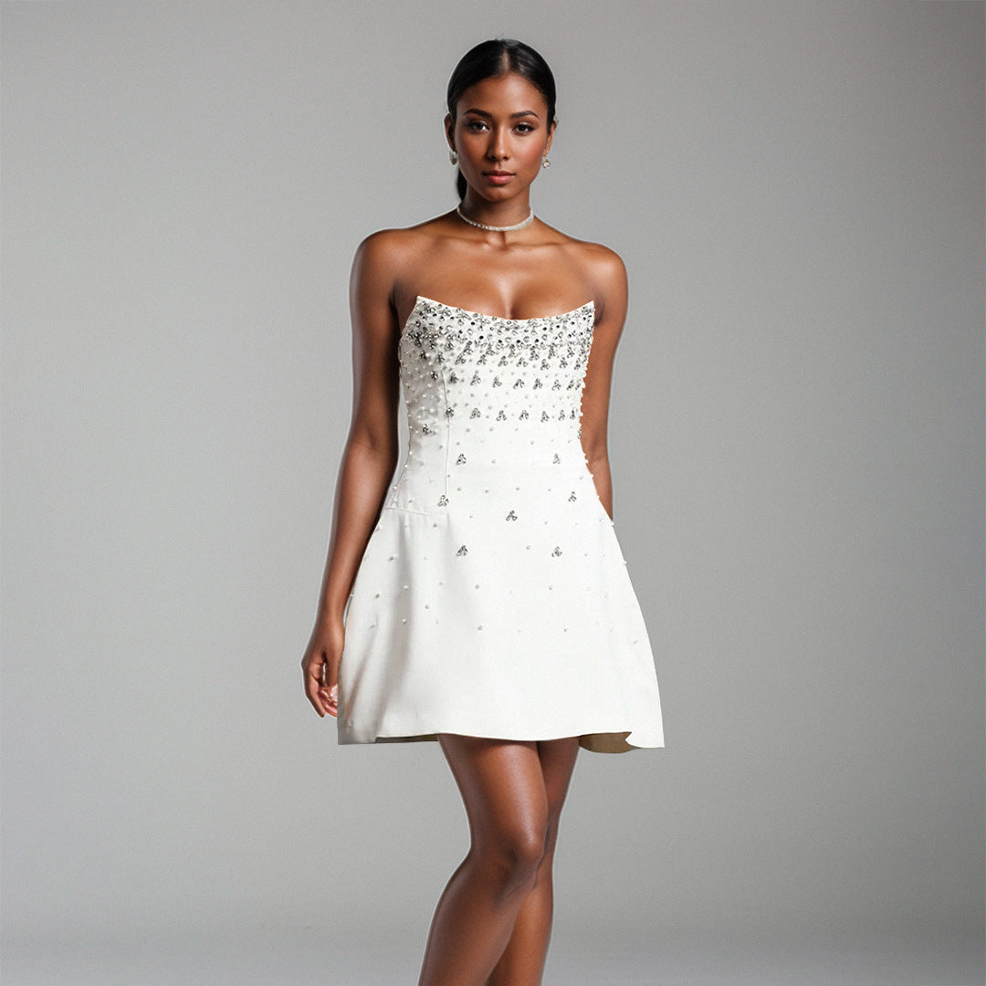 The rhine embellishment elegant and slimming evening dress