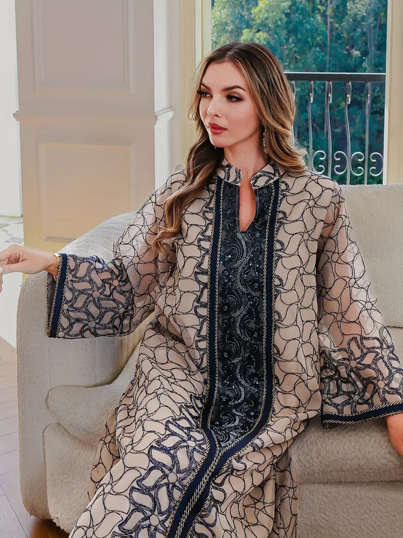 Elegant long-sleeved embroidered abaya