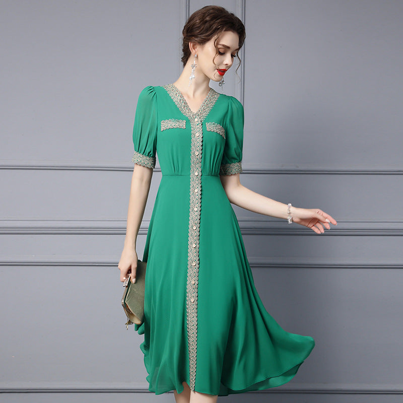 Tall embroidered thin long big swing skirt