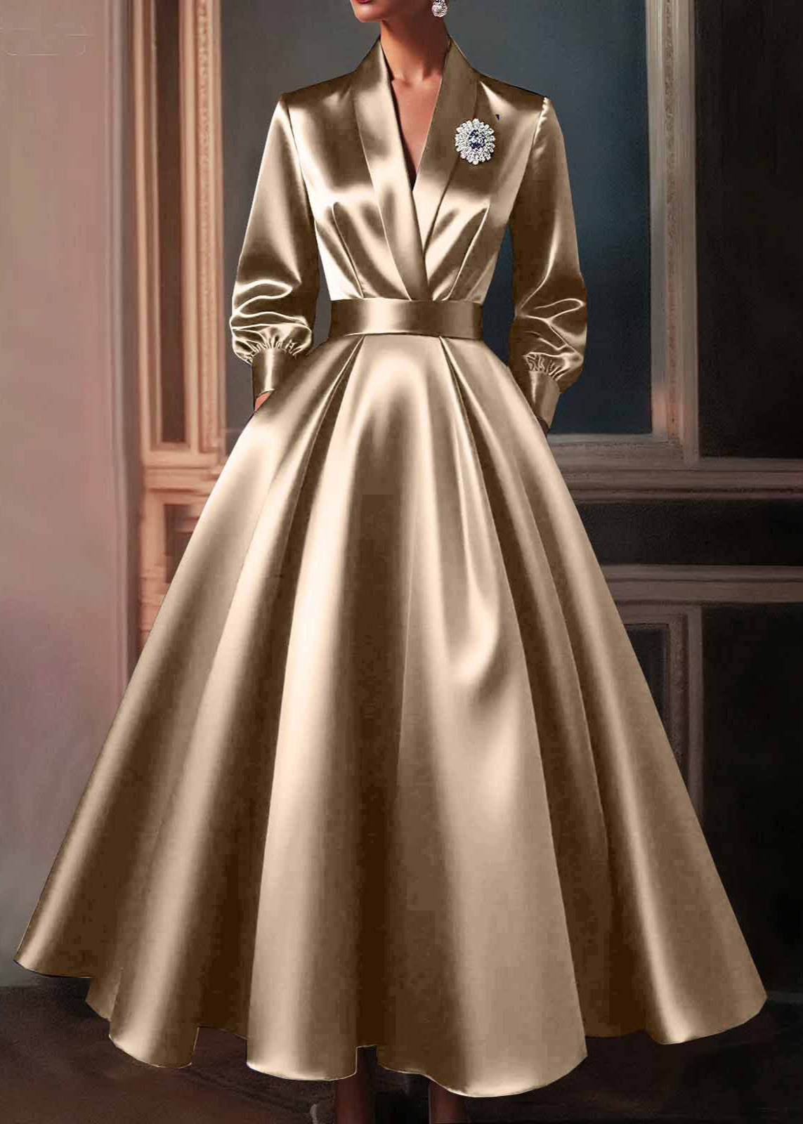 Fina Damen Cocktail Satin Kleid dress