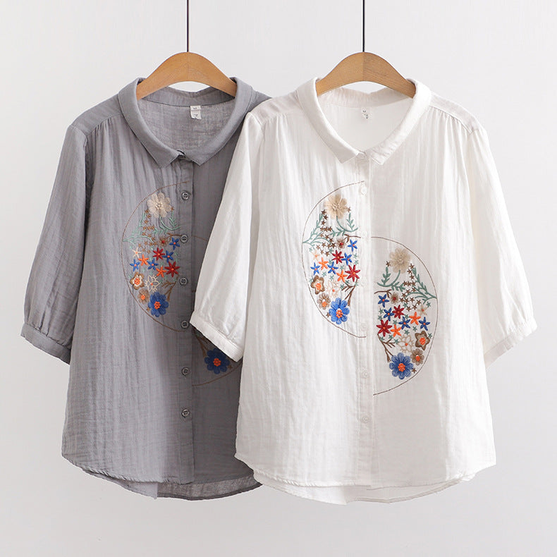 Embroidered loose and slimming shirt