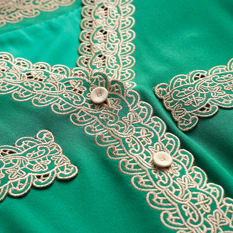 Tall embroidered thin long big swing skirt