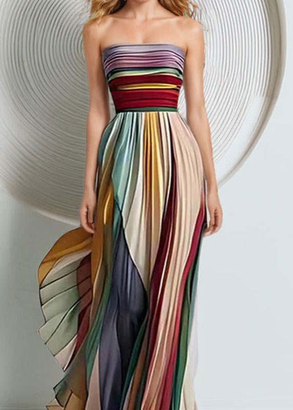 Printed sleeveless high-waisted long swing dress