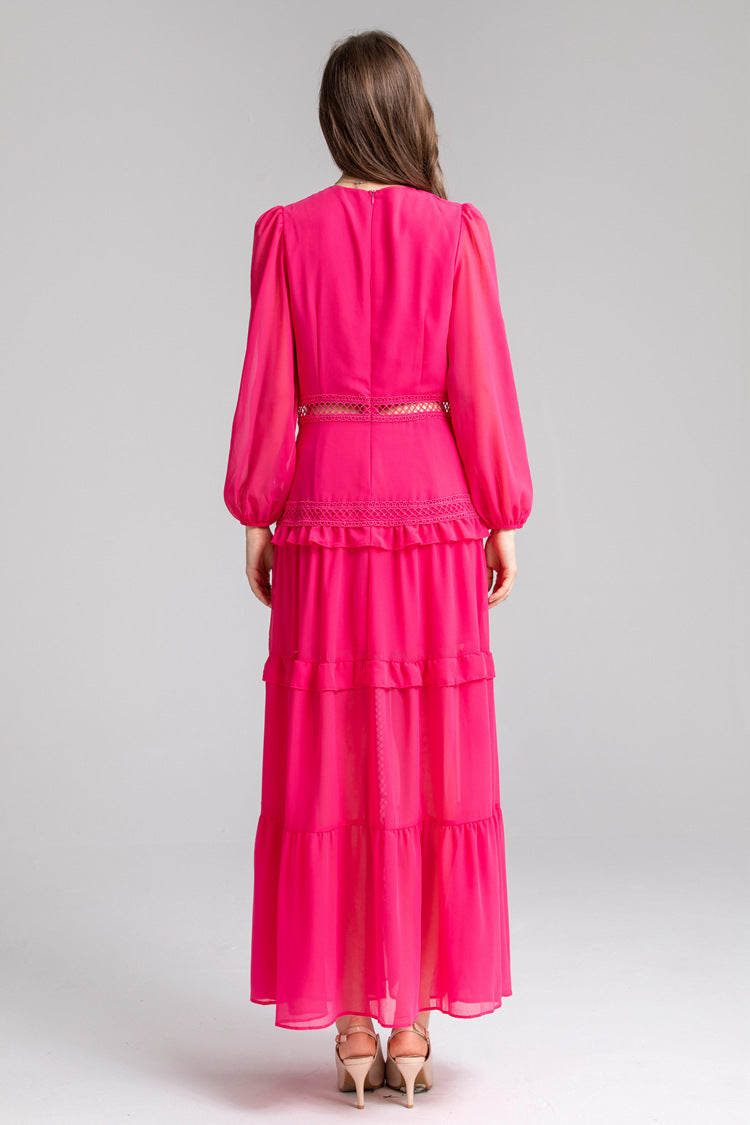 French fashion temperament slim hollow long dress