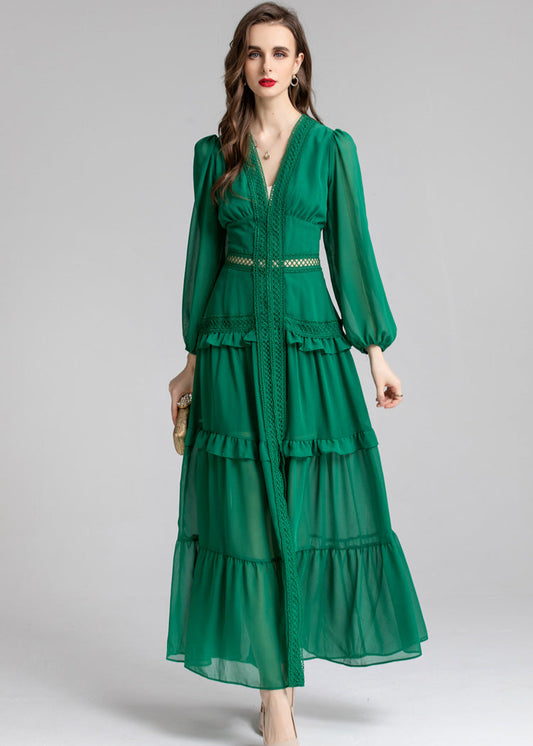 French fashion temperament slim hollow long dress