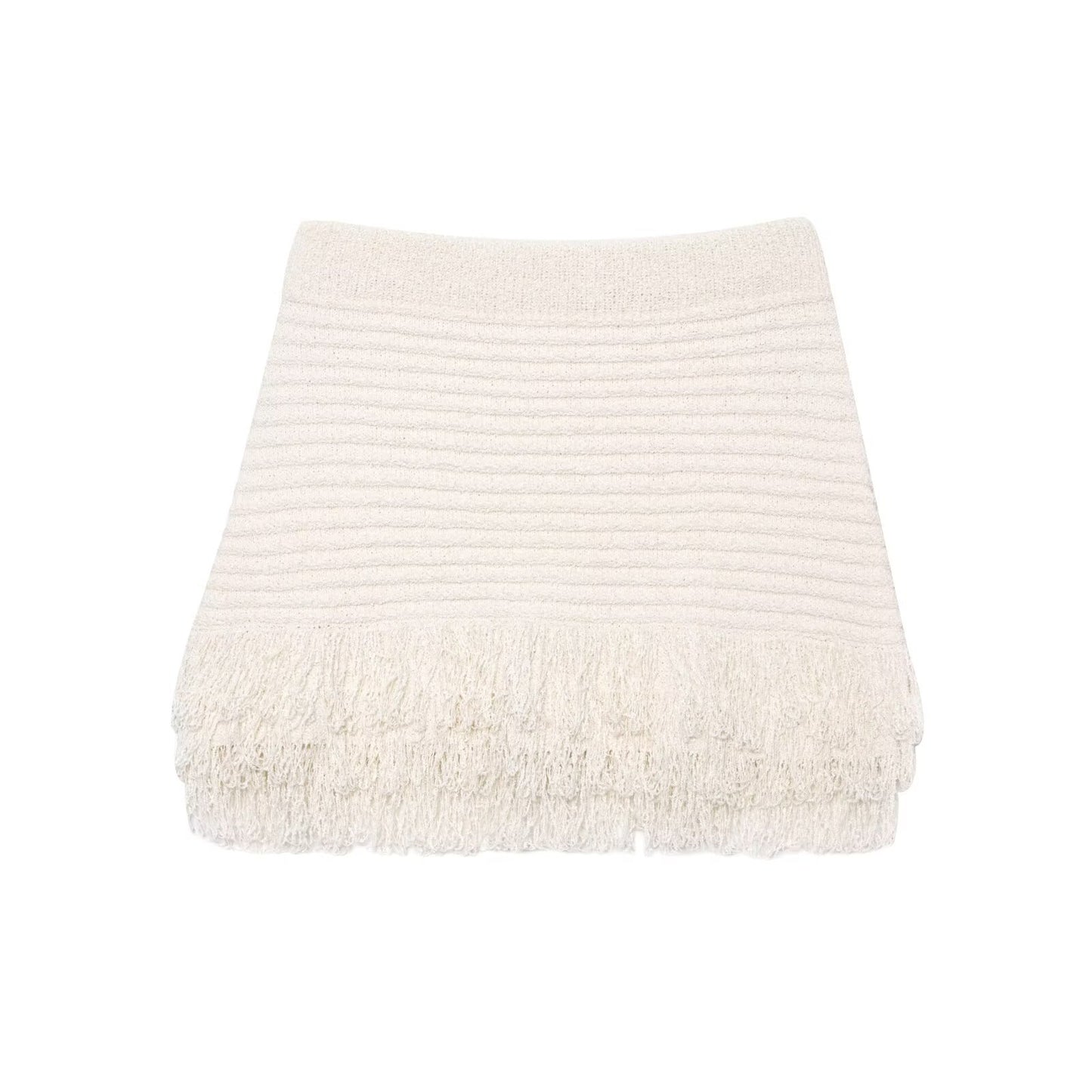 Women's fringed checkered hollowed-out knitted fabric