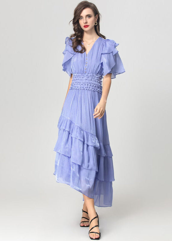 V-neck ruffled irregular dress