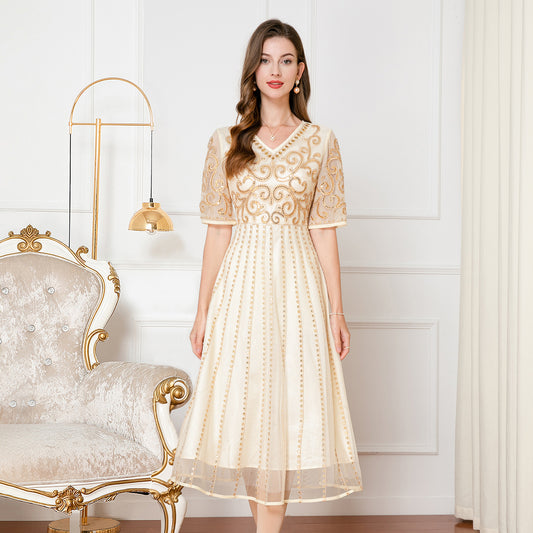 A short-sleeved wedding dress