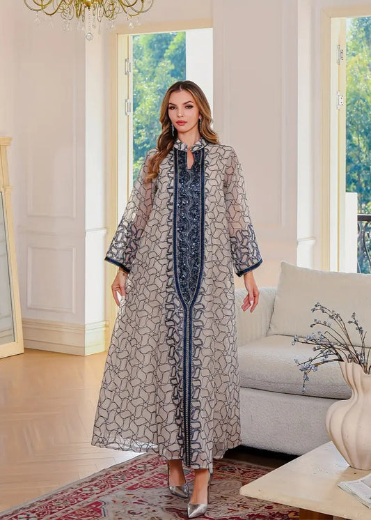 Elegant long-sleeved embroidered abaya