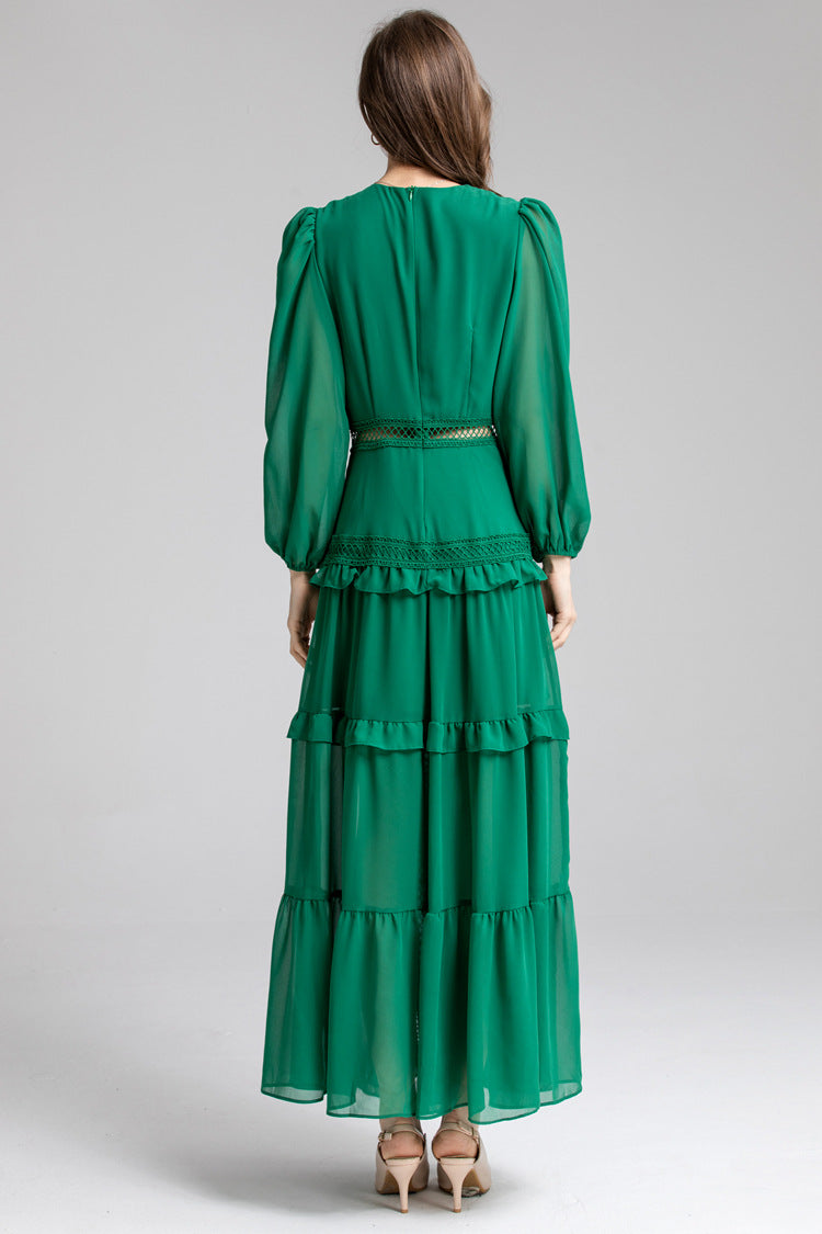 French fashion temperament slim hollow long dress