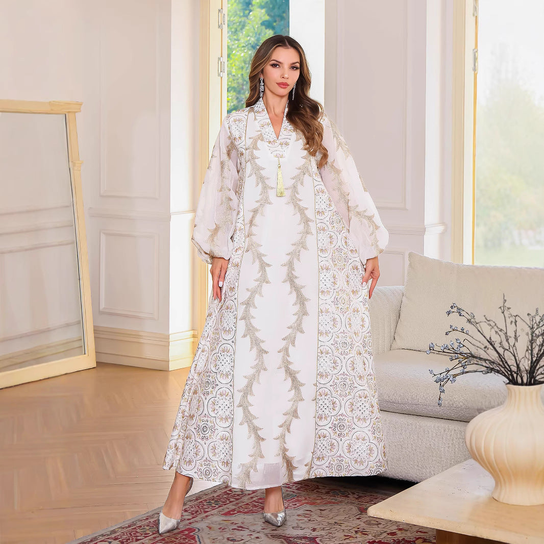 Heavy mesh embroidery long robe Abaya