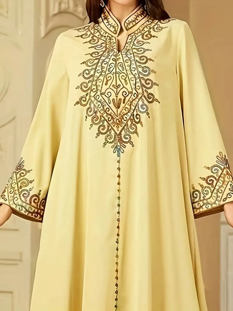 Embroidered V-neck  Jellabiya robe