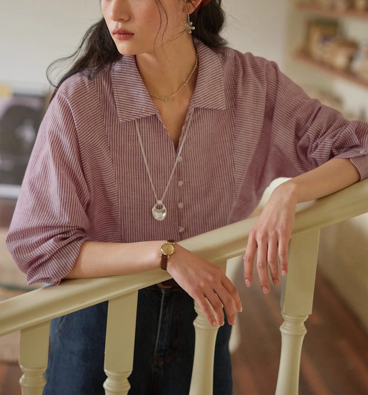 Striped thin sun-protective shirt