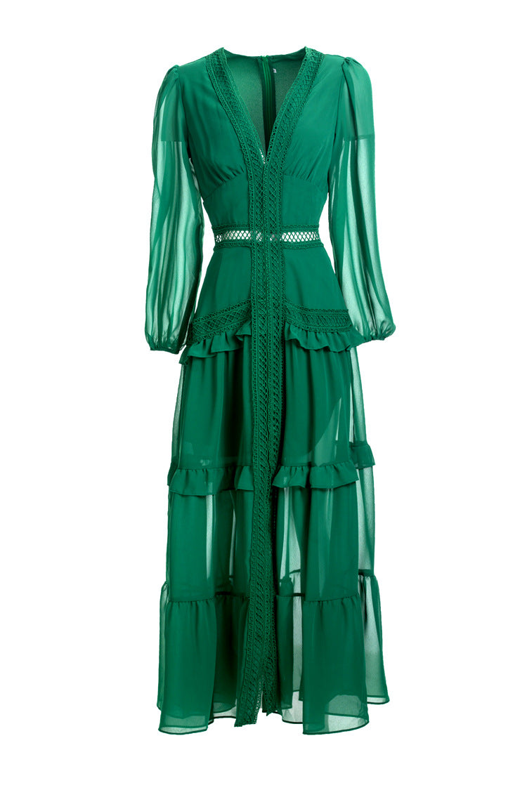 French fashion temperament slim hollow long dress