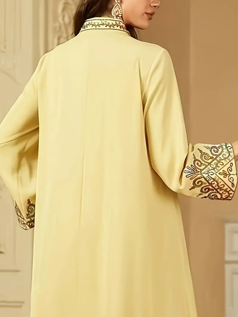 Embroidered V-neck  Jellabiya robe