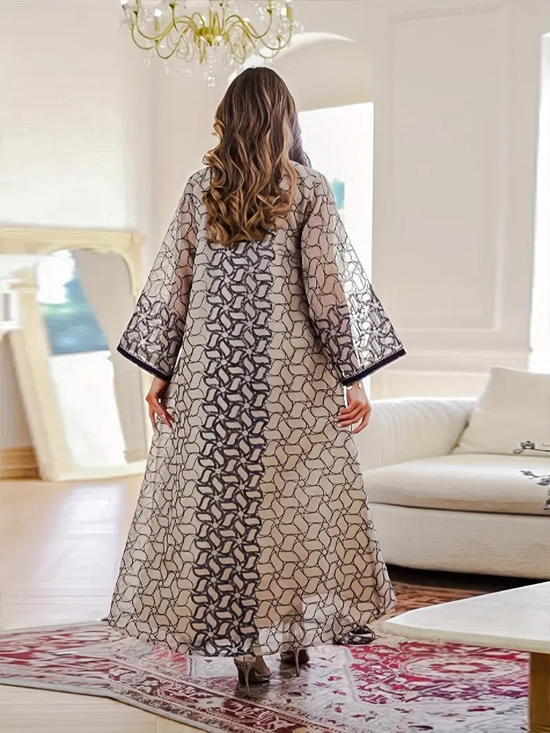 Elegant long-sleeved embroidered abaya