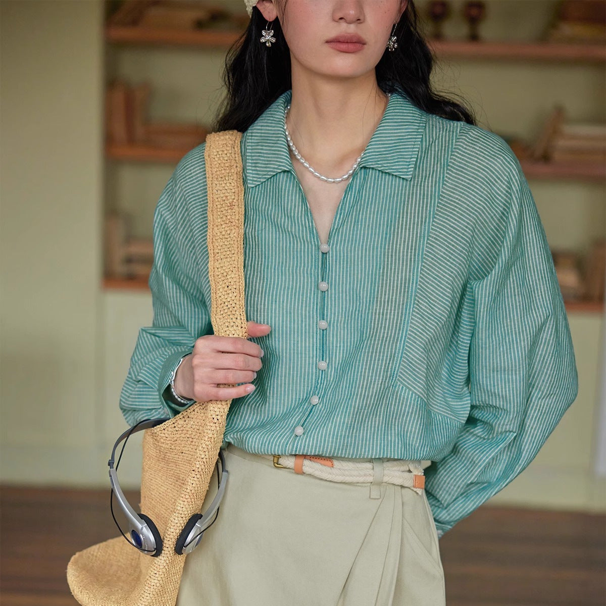 Striped thin sun-protective shirt