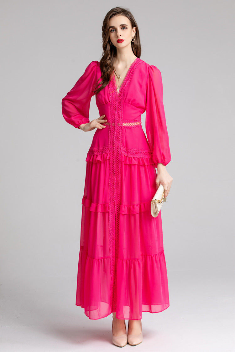 French fashion temperament slim hollow long dress