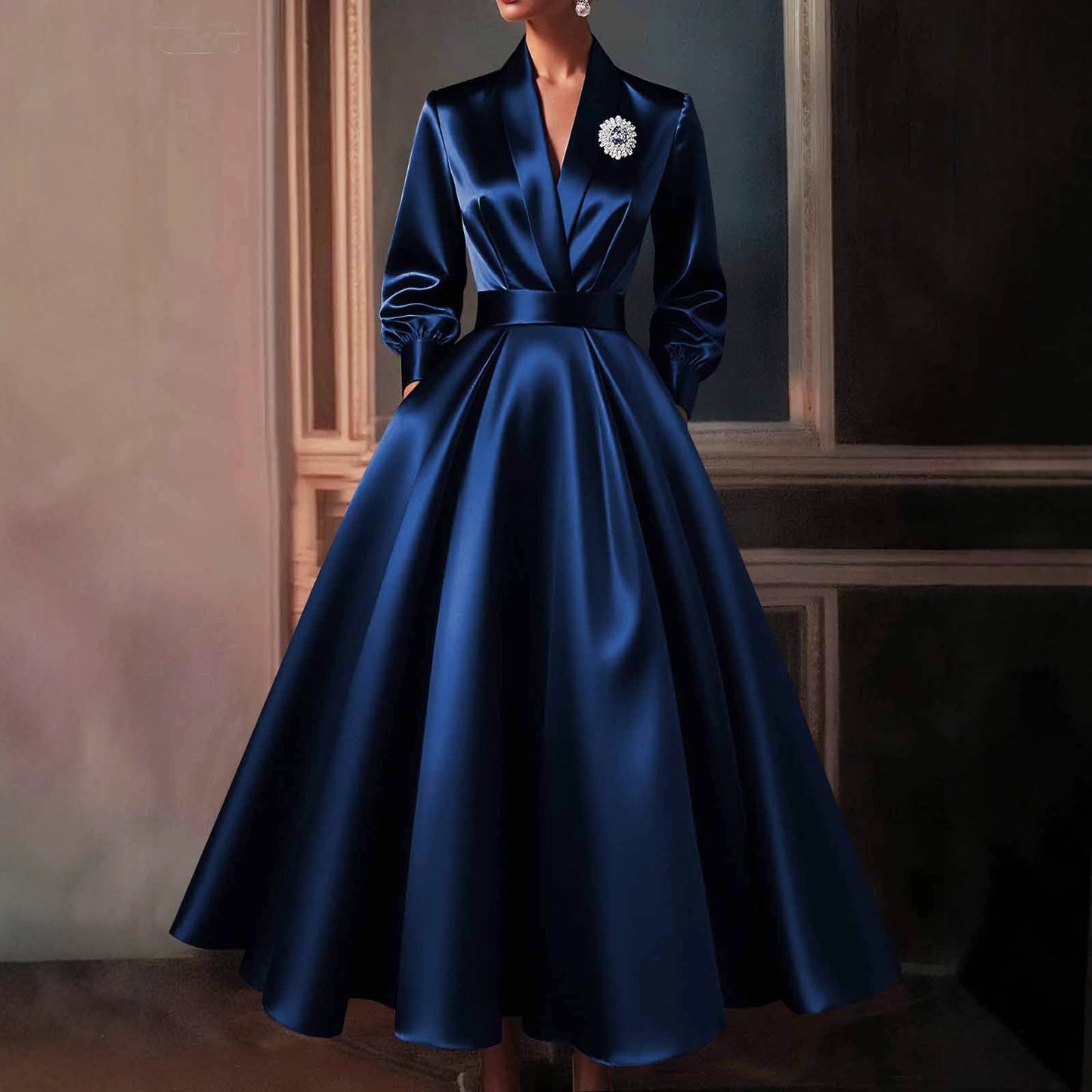 Fina Damen Cocktail Satin Kleid dress