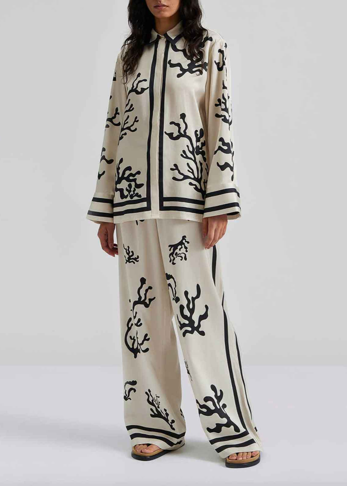 Two loose and casual pieces with printed and color-blocked patterns