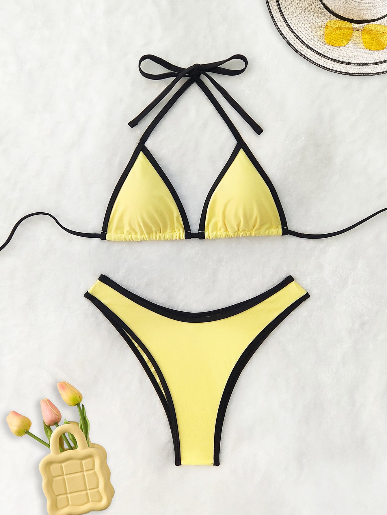 Two-tone off-the-neck bikini