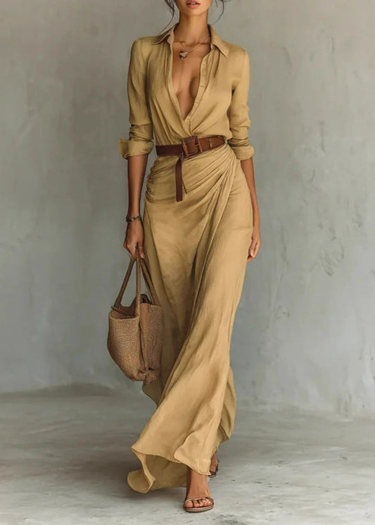 Irregular pleats and a belt