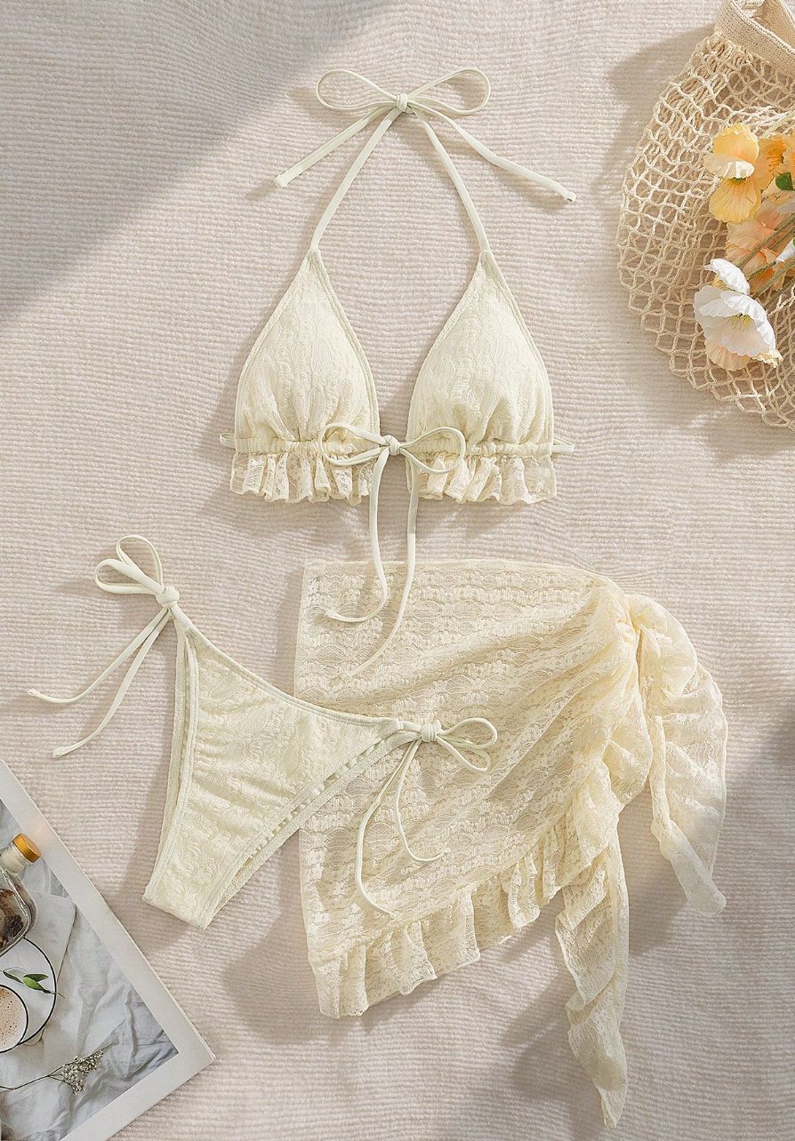 Backless lace swimsuit three-piece bikini