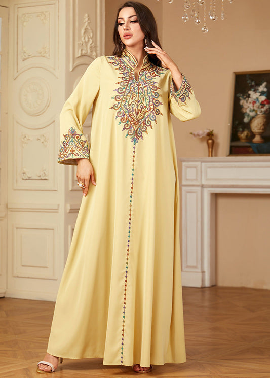 Embroidered V-neck  Jellabiya robe