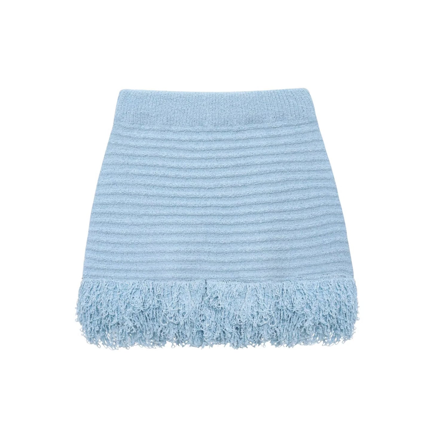 Women's fringed checkered hollowed-out knitted fabric