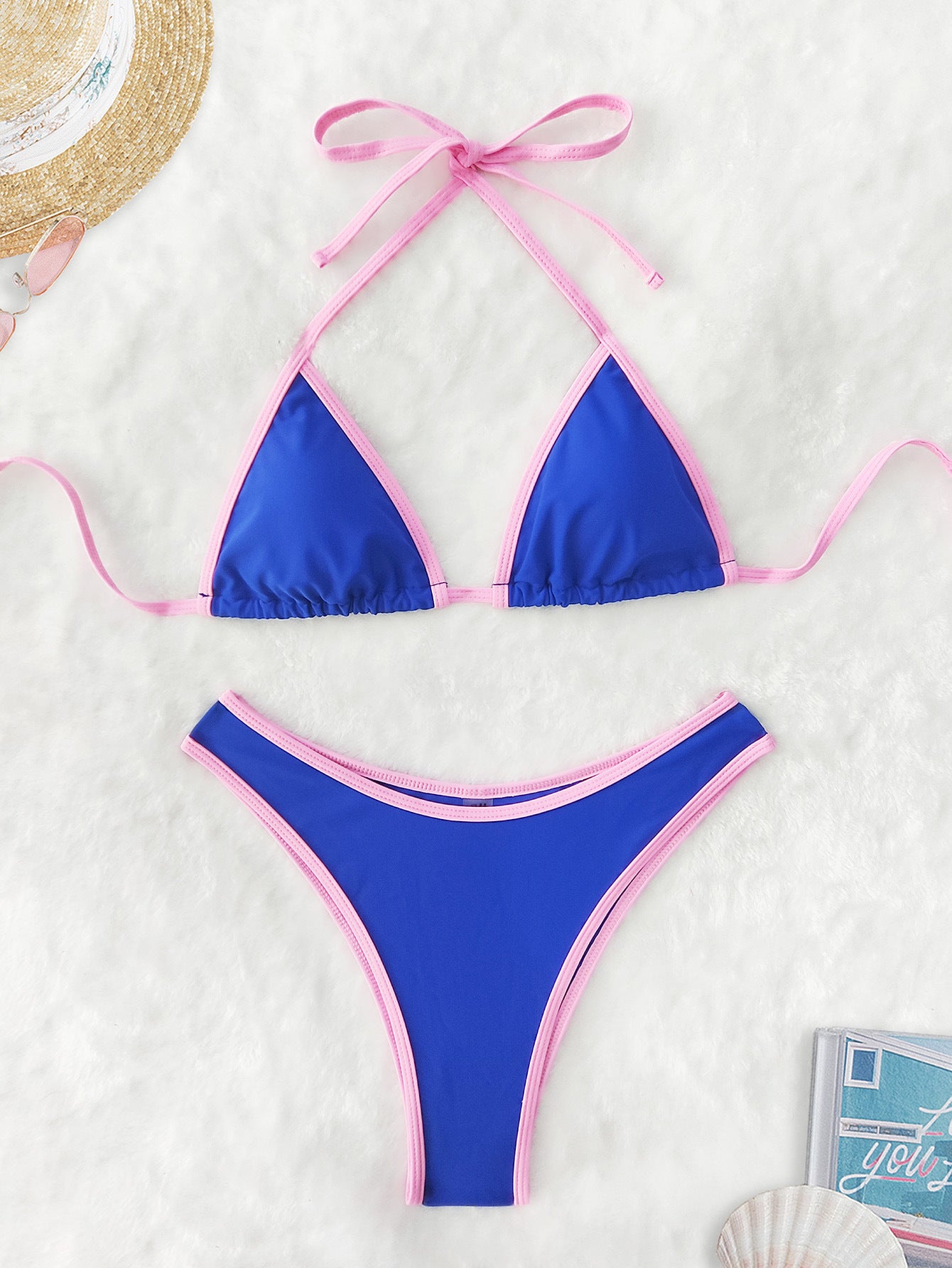 Two-tone off-the-neck bikini